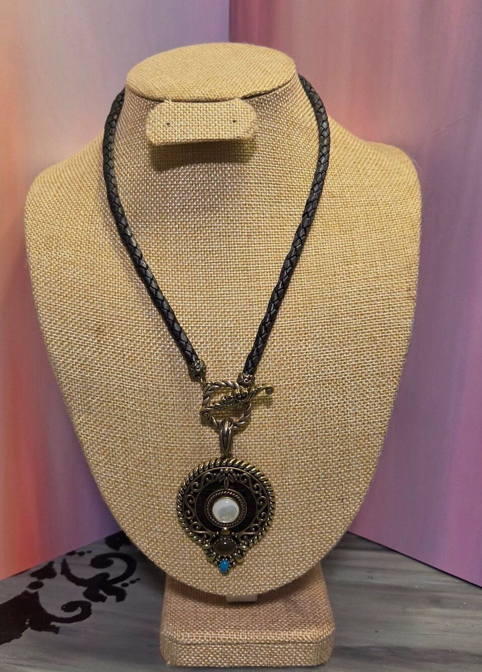 Carolyn Pollack Sterling Silver & Brass Turquoise Mother of Pearl Enhancer Neckl